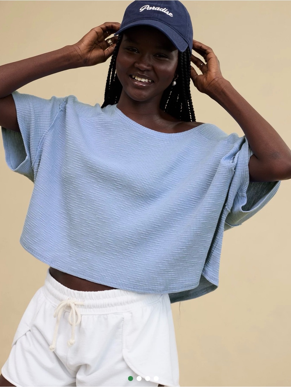 aerie Light Blue Oversized Cropped Cotton Waffle Tee